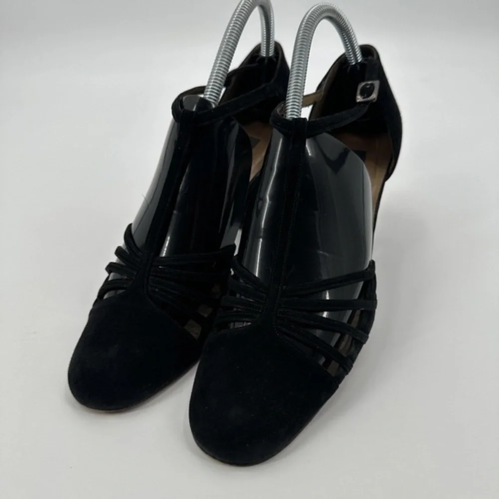 Women’s Black Suede T-Strap Dress Heels